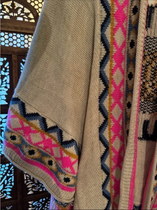 Hard to Find Mara Hoffman Cream Knit Evil Eye Poncho size One Size - Picture 6 of 8